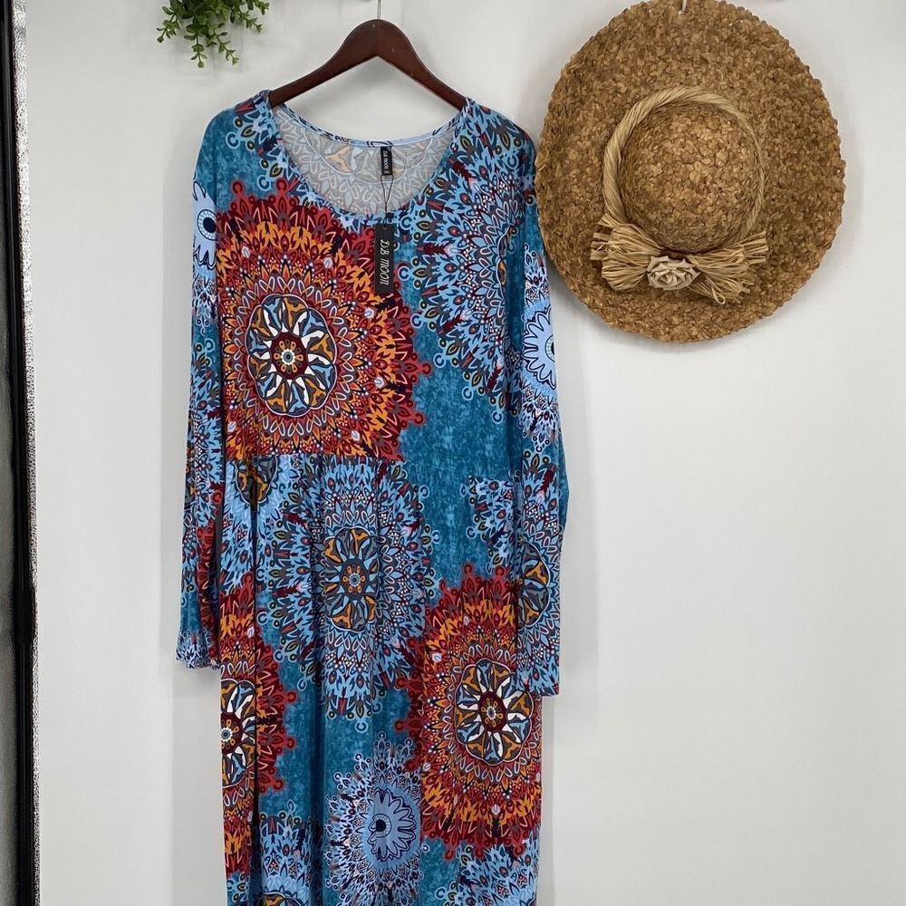 NWT DB Moon Pullover Jersey Shift Dress Boho Soft & Comfy Multi 3XL - Picture 2 of 15